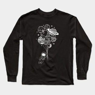 Astronaut Flying with Planet Balloons Long Sleeve T-Shirt